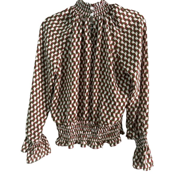 Worthington geo design smocked top xs - Picture 3 of 9